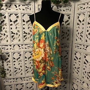 💚HOST PICK💚SLINKY GREEN & YELLOW WITH FLOWERS SPAGHETTI STRAP LINGERIE NIGHTIE